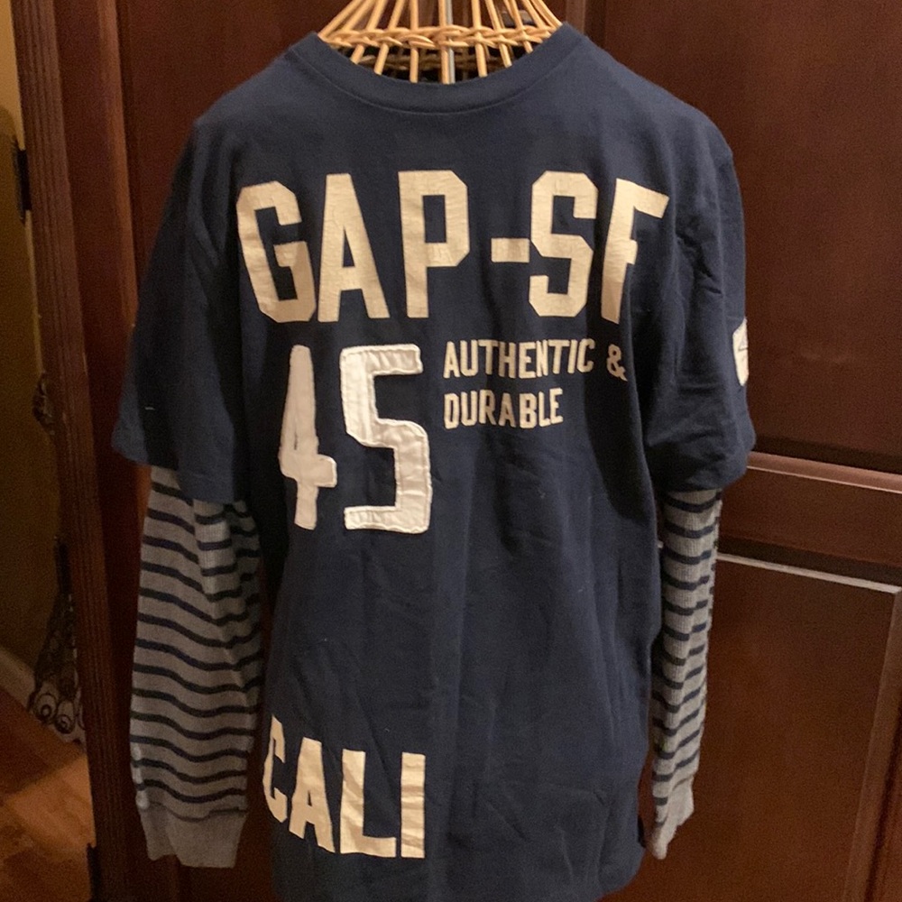 Gap boys XXL 14-16 navy double sleeve long sleeve cotton knit top NWTS